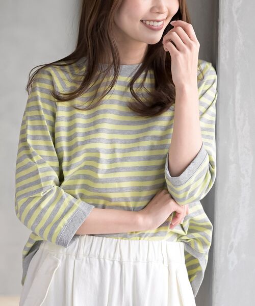 rps(アールピーエス)の「クルーネックラグランワイド7分袖T(Tシャツ/カットソー・レディース・ブラック系その他2/ブラック/杢グレー/オフホワイト/イエロー/パープル・フリー)」の1枚目の写真