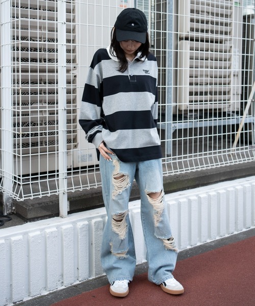 WEGO(ウィゴー)の「WEGO/【26年春夏新作】ダメージストレートデニムパンツ(デニムパンツ・レディース・ブラック系3/スカイブルー・MEDIUM/SMALL)」の5枚目の写真