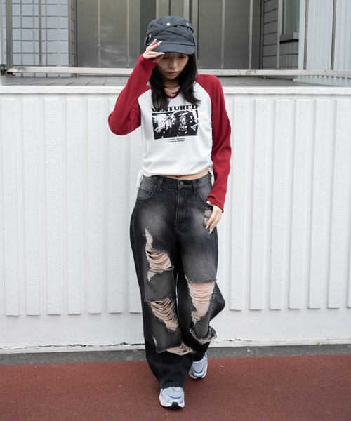 WEGO(ウィゴー)の「WEGO/【26年春夏新作】ダメージストレートデニムパンツ(デニムパンツ・レディース・ブラック系3/スカイブルー・MEDIUM/SMALL)」の6枚目の写真