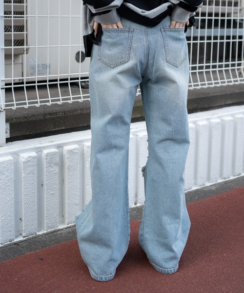 WEGO(ウィゴー)の「WEGO/【26年春夏新作】ダメージストレートデニムパンツ(デニムパンツ・レディース・ブラック系3/スカイブルー・MEDIUM/SMALL)」の13枚目の写真