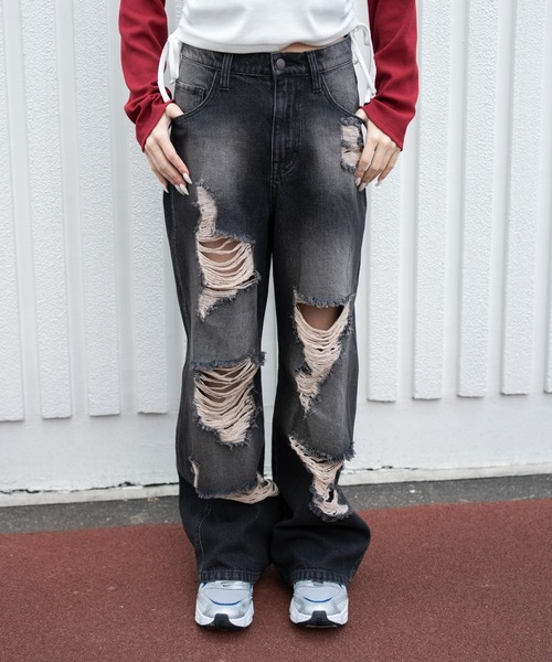 WEGO(ウィゴー)の「WEGO/【26年春夏新作】ダメージストレートデニムパンツ(デニムパンツ・レディース・ブラック系3/スカイブルー・MEDIUM/SMALL)」の17枚目の写真