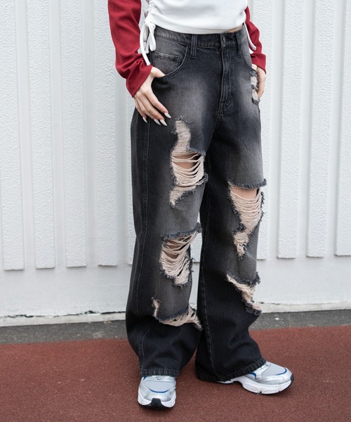 WEGO(ウィゴー)の「WEGO/【26年春夏新作】ダメージストレートデニムパンツ(デニムパンツ・レディース・ブラック系3/スカイブルー・MEDIUM/SMALL)」の18枚目の写真
