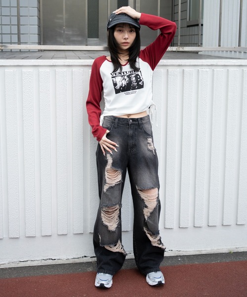 WEGO(ウィゴー)の「WEGO/【26年春夏新作】ダメージストレートデニムパンツ(デニムパンツ・レディース・ブラック系3/スカイブルー・MEDIUM/SMALL)」の4枚目の写真