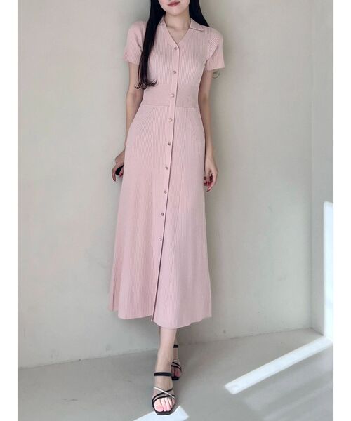 MERCURYDUO（マーキュリーデュオ）の「ワイドリブスキッパーニットワンピース（ワンピース・レディース・ライム/ピンク/ネイビー/ブラック・SMALL/MEDIUM）」の4枚目の写真