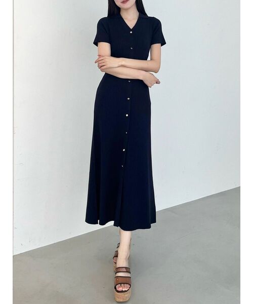 MERCURYDUO（マーキュリーデュオ）の「ワイドリブスキッパーニットワンピース（ワンピース・レディース・ライム/ピンク/ネイビー/ブラック・SMALL/MEDIUM）」の6枚目の写真