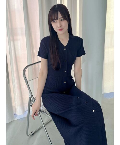 MERCURYDUO（マーキュリーデュオ）の「ワイドリブスキッパーニットワンピース（ワンピース・レディース・ライム/ピンク/ネイビー/ブラック・SMALL/MEDIUM）」の8枚目の写真