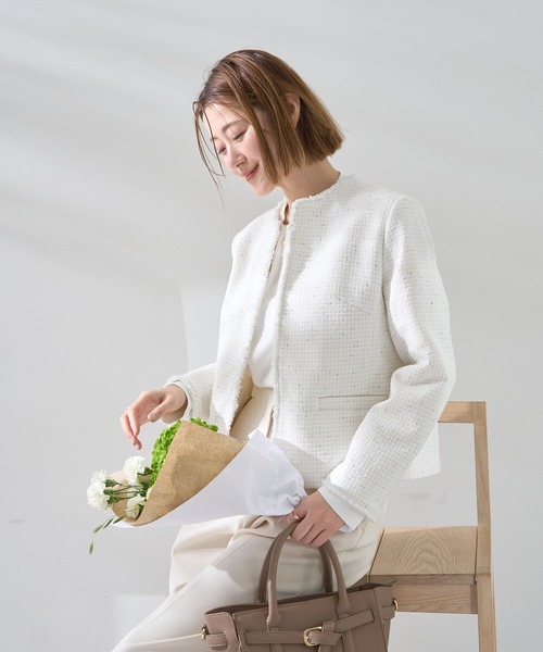 YECCA VECCA（イェッカヴェッカ）の「ツイードジャケット (2)（ノーカラージャケット・レディース・オフホワイト・L/M）」の12枚目の写真