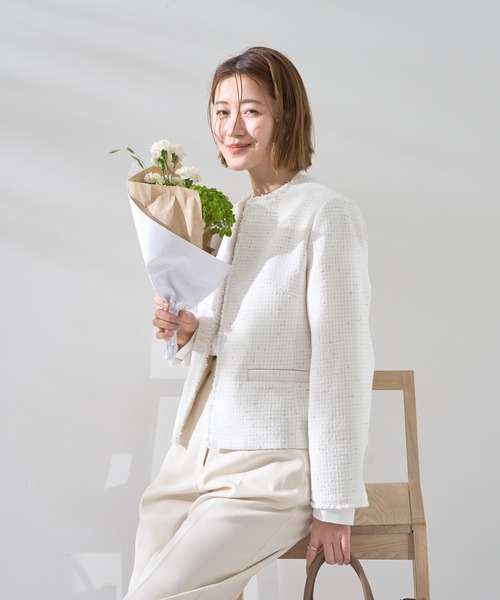 YECCA VECCA（イェッカヴェッカ）の「ツイードジャケット (2)（ノーカラージャケット・レディース・オフホワイト・L/M）」の13枚目の写真