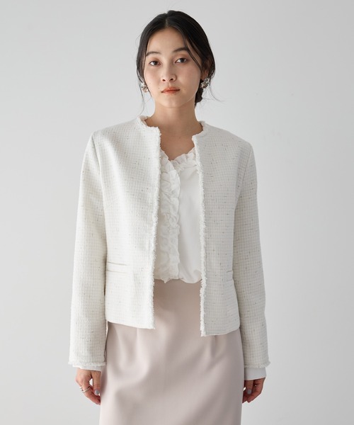 YECCA VECCA（イェッカヴェッカ）の「ツイードジャケット (2)（ノーカラージャケット・レディース・オフホワイト・L/M）」の18枚目の写真