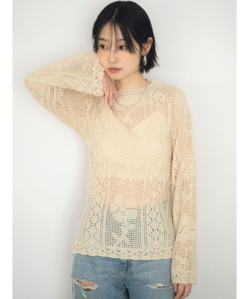 Ungrid（アングリッド）の「バックレースアップ透かし編みニット（ニット/セーター・レディース・ピンク/アイボリー/ブルー・FREE）」の19枚目の写真