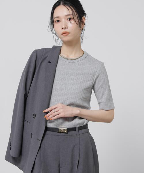 NANO universe(ナノユニバース)の「Anti Soaked(R) 汗染み防止クルーネックリブTシャツ(Tシャツ/カットソー・レディース・トップグレー/アイボリー/ブラック/チャコール・S/M/L)」の3枚目の写真