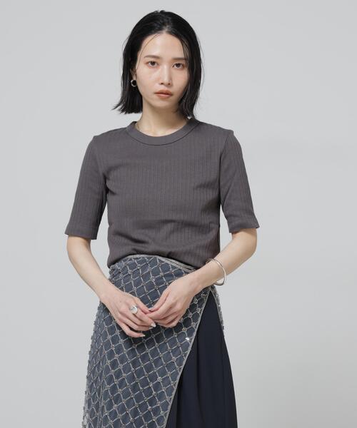 NANO universe(ナノユニバース)の「Anti Soaked(R) 汗染み防止クルーネックリブTシャツ(Tシャツ/カットソー・レディース・トップグレー/アイボリー/ブラック/チャコール・S/M/L)」の20枚目の写真