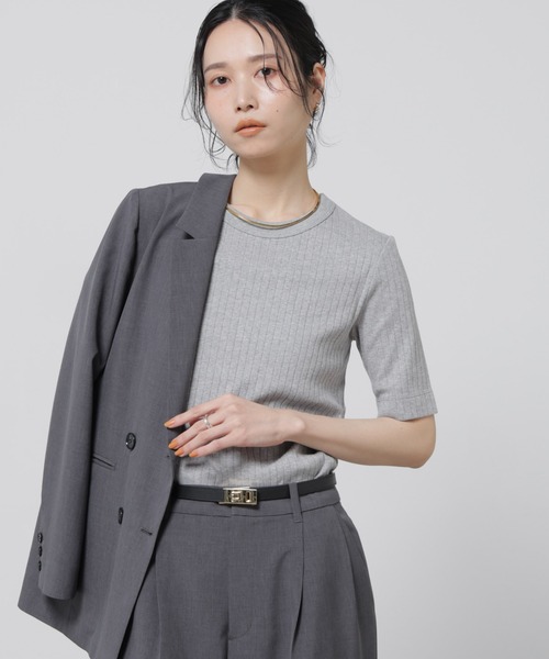 NANO universe（ナノユニバース）の「Anti Soaked(R) 汗染み防止クルーネックリブTシャツ（Tシャツ/カットソー・レディース・トップグレー/アイボリー/ブラック/チャコール・S/M/L）」の3枚目の写真