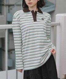 adidas/アディダス STRIPED OVZD LS POLO SHIRT ストライプ トレフォイルロゴ カットソー ポロシャツ マルチボーダー ラガーシャツ 秋 秋服 2026年秋冬
