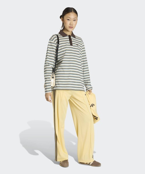 adidas（アディダス）の「adidas/アディダス STRIPED OVZD LS POLO SHIRT ストライプ トレフォイルロゴ カットソー ポロシャツ マルチボーダー ラガーシャツ 2026年春夏（ポロシャツ・レディース・ホワイト/ブラウン/ピンク・S/M/L）」の12枚目の写真