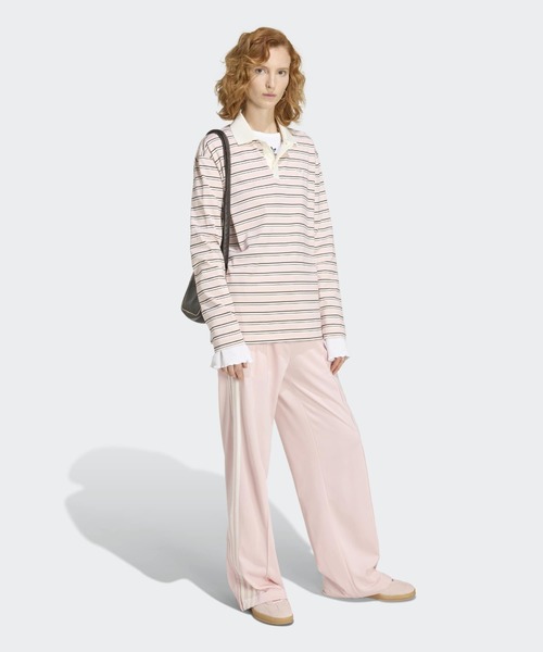 adidas（アディダス）の「adidas/アディダス STRIPED OVZD LS POLO SHIRT ストライプ トレフォイルロゴ カットソー ポロシャツ マルチボーダー ラガーシャツ 2026年春夏（ポロシャツ・レディース・ホワイト/ブラウン/ピンク・S/M/L）」の15枚目の写真