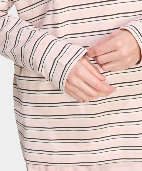 adidas（アディダス）の「adidas/アディダス STRIPED OVZD LS POLO SHIRT ストライプ トレフォイルロゴ カットソー ポロシャツ マルチボーダー ラガーシャツ 2026年春夏（ポロシャツ・レディース・ホワイト/ブラウン/ピンク・S/M/L）」の17枚目の写真