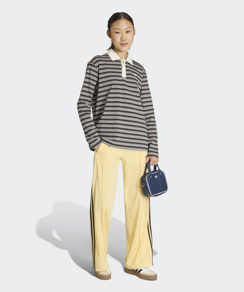 adidas（アディダス）の「adidas/アディダス STRIPED OVZD LS POLO SHIRT ストライプ トレフォイルロゴ カットソー ポロシャツ マルチボーダー ラガーシャツ 2026年春夏（ポロシャツ・レディース・ホワイト/ブラウン/ピンク・S/M/L）」の5枚目の写真