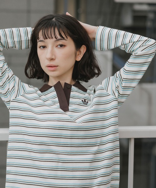 セール】adidas/アディダス STRIPED OVZD LS POLO SHIRT ストライプ