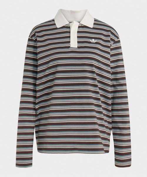 adidas（アディダス）の「adidas/アディダス STRIPED OVZD LS POLO SHIRT ストライプ トレフォイルロゴ カットソー ポロシャツ マルチボーダー ラガーシャツ 2026年春夏（ポロシャツ・レディース・ホワイト/ブラウン/ピンク・S/M/L）」の18枚目の写真