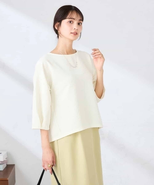 a.v.v(アーヴェヴェ)の「キラキラリップル七分袖カットソー(Tシャツ/カットソー・レディース・クリーム/チャコールグレー/アイボリー・38/40)」の2枚目の写真