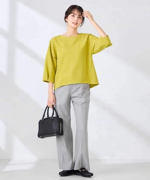 a.v.v(アーヴェヴェ)の「キラキラリップル七分袖カットソー(Tシャツ/カットソー・レディース・クリーム/チャコールグレー/アイボリー・38/40)」の6枚目の写真