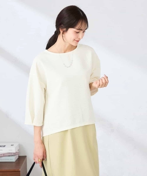 a.v.v(アーヴェヴェ)の「キラキラリップル七分袖カットソー(Tシャツ/カットソー・レディース・クリーム/チャコールグレー/アイボリー・38/40)」の12枚目の写真