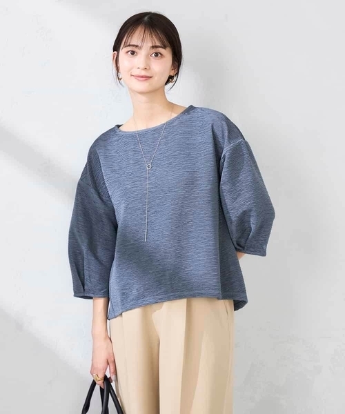 a.v.v(アーヴェヴェ)の「キラキラリップル七分袖カットソー(Tシャツ/カットソー・レディース・クリーム/チャコールグレー/アイボリー・38/40)」の18枚目の写真