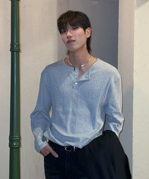 JUAN HOMME(ジュアンオム)の「ヘンリーネックロングスリーブTシャツ(メランジグレー)(Tシャツ/カットソー・メンズ・グレー・SMALL/MEDIUM/LARGE)」の14枚目の写真