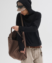 リブフード付きロングスリーブTシャツ[ブラック]
