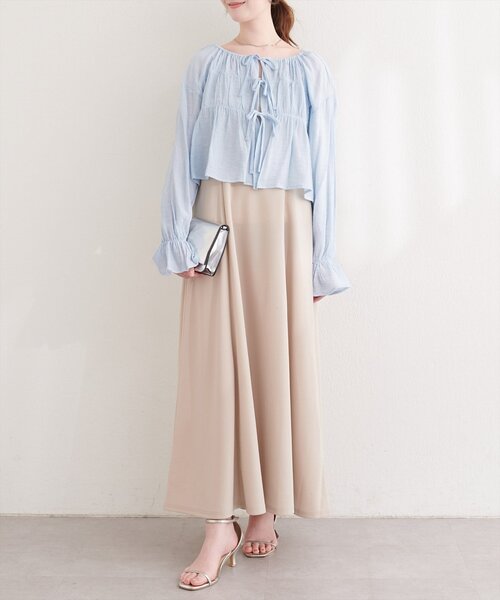 natural couture（ナチュラルクチュール）の「楊柳シャーリングリボンブラウス（シャツ/ブラウス・レディース・ブラック/サックスブルー/イエロー/オフホワイト・FREE）」の14枚目の写真