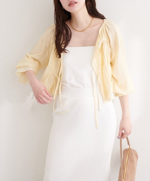 natural couture（ナチュラルクチュール）の「楊柳シャーリングリボンブラウス（シャツ/ブラウス・レディース・ブラック/サックスブルー/イエロー/オフホワイト・FREE）」の15枚目の写真