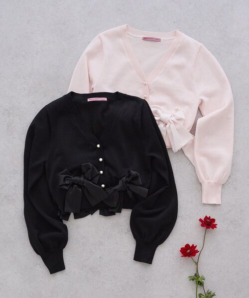Maison de FLEUR（メゾンドフルール）の「リボンカーディガン（カーディガン/ボレロ・レディース・ブラック/ピンク・FREE）」の4枚目の写真