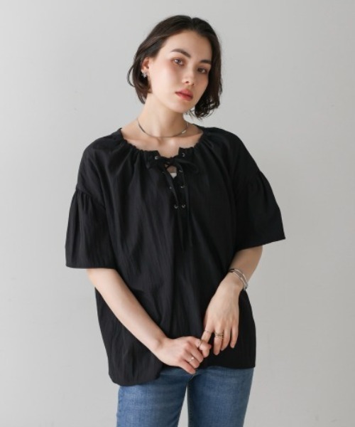 Bou Jeloud(ブージュルード)の「レースアップブラウス(シャツ/ブラウス・レディース・オフホワイト/ブラック・MEDIUM)」の18枚目の写真