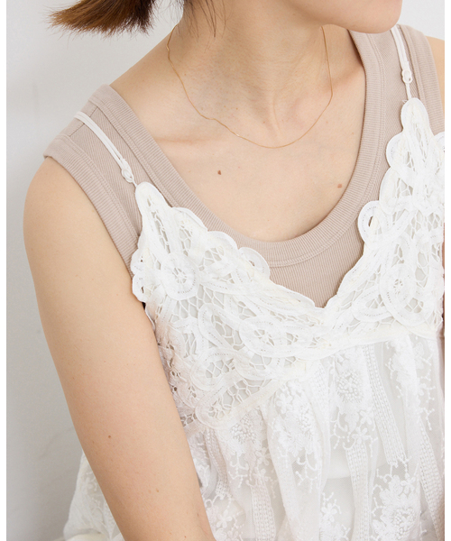 IENA（イエナ）の「《UVカット》テレコストレッチフレンチノースリーブ（タンクトップ・レディース・ベージュ/ブラウン/ホワイト・FREE）」の2枚目の写真