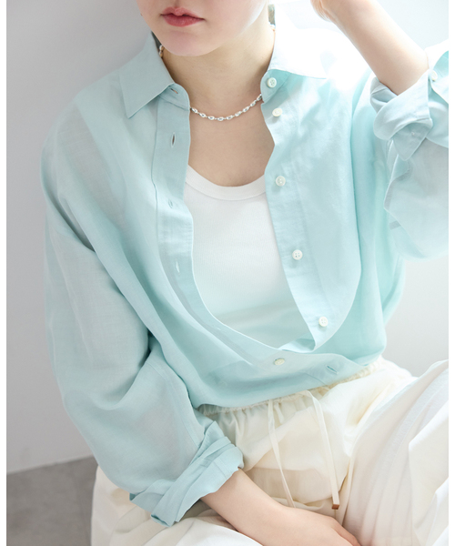 IENA（イエナ）の「《UVカット》テレコストレッチフレンチノースリーブ（タンクトップ・レディース・ベージュ/ブラウン/ホワイト・FREE）」の4枚目の写真