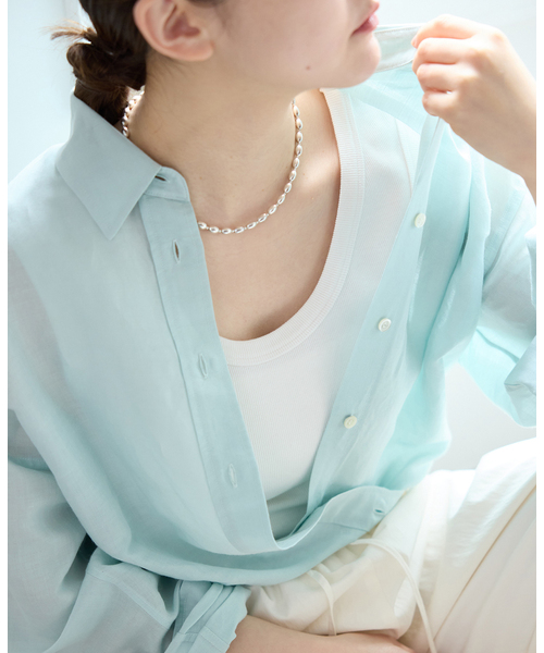 IENA（イエナ）の「《UVカット》テレコストレッチフレンチノースリーブ（タンクトップ・レディース・ベージュ/ブラウン/ホワイト・FREE）」の5枚目の写真