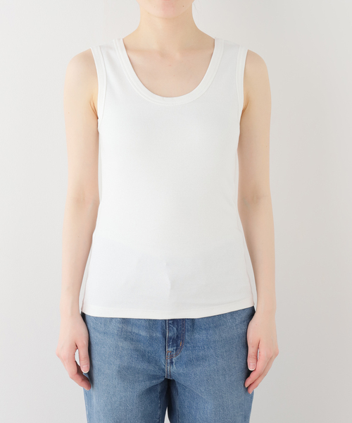 IENA（イエナ）の「《UVカット》テレコストレッチフレンチノースリーブ（タンクトップ・レディース・ベージュ/ブラウン/ホワイト・FREE）」の11枚目の写真