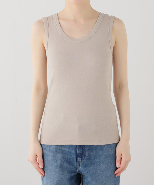 IENA（イエナ）の「《UVカット》テレコストレッチフレンチノースリーブ（タンクトップ・レディース・ベージュ/ブラウン/ホワイト・FREE）」の19枚目の写真