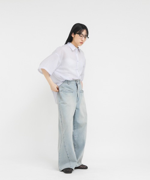 KBF（ケイビーエフ）の「シアーストライプBIGシャツ（シャツ/ブラウス・レディース・イエロー系その他/パープル系その他/グリーン系その他・ONE）」の14枚目の写真