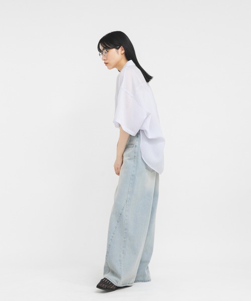 KBF（ケイビーエフ）の「シアーストライプBIGシャツ（シャツ/ブラウス・レディース・イエロー系その他/パープル系その他/グリーン系その他・ONE）」の16枚目の写真