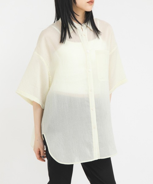 KBF（ケイビーエフ）の「シアーストライプBIGシャツ（シャツ/ブラウス・レディース・イエロー系その他/パープル系その他/グリーン系その他・ONE）」の18枚目の写真