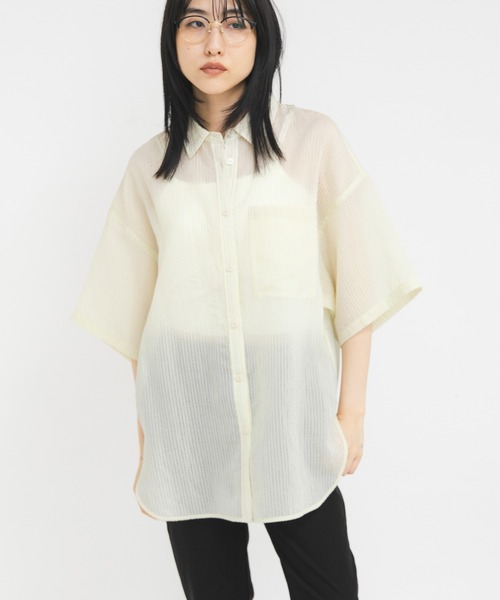 KBF（ケイビーエフ）の「シアーストライプBIGシャツ（シャツ/ブラウス・レディース・イエロー系その他/パープル系その他/グリーン系その他・ONE）」の19枚目の写真