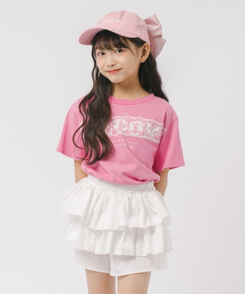URBAN CHERRY(アーバンチェリー)の「【綿100%/吸水速乾】フラワーロゴプリントレースTシャツ(Tシャツ/カットソー・キッズ・ピンク/ネイビー/ホワイト・150cm/140cm/130cm/120cm/110cm)」の3枚目の写真