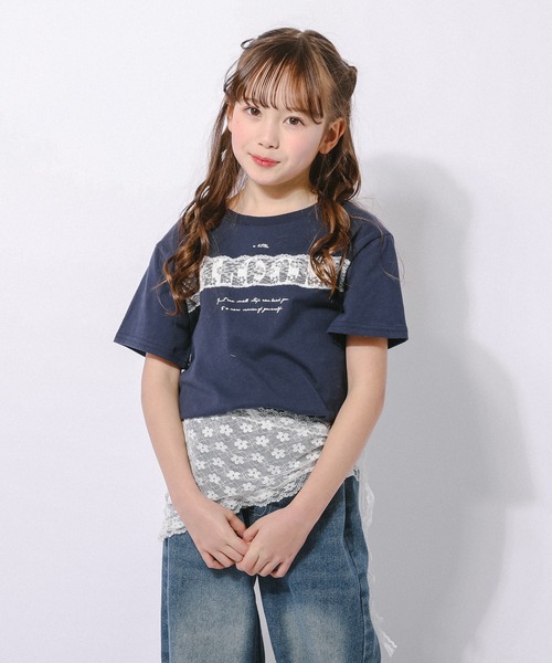 URBAN CHERRY(アーバンチェリー)の「【綿100%/吸水速乾】フラワーロゴプリントレースTシャツ(Tシャツ/カットソー・キッズ・ピンク/ネイビー/ホワイト・150cm/140cm/130cm/120cm/110cm)」の5枚目の写真