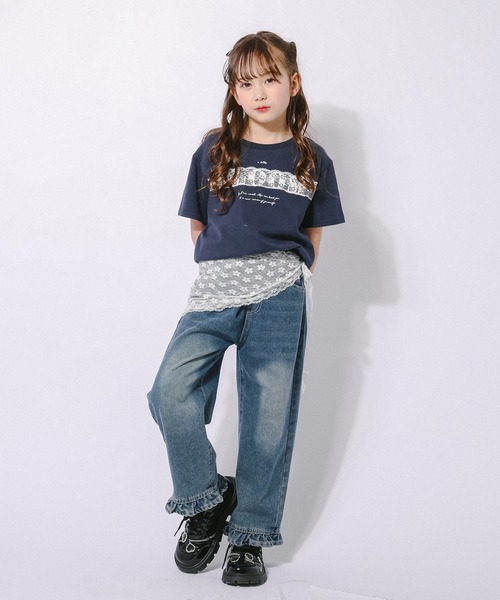 URBAN CHERRY(アーバンチェリー)の「【綿100%/吸水速乾】フラワーロゴプリントレースTシャツ(Tシャツ/カットソー・キッズ・ピンク/ネイビー/ホワイト・150cm/140cm/130cm/120cm/110cm)」の11枚目の写真