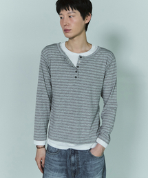 BLUESUNFLOWER（ブルーサンフラワー）の「ダブルレイヤードヘンリーネック [メランジグレー]（Tシャツ/カットソー）」