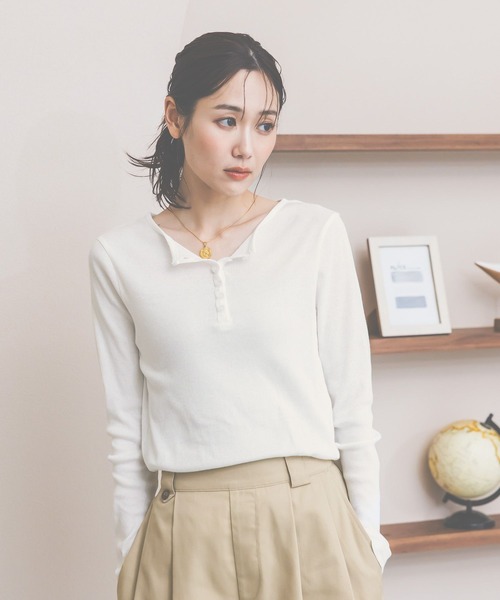 GLOBAL WORK（グローバルワーク）の「ヘンリーネック長袖/660941（Tシャツ/カットソー・レディース・ライトグレー/ホワイト/イエロー・LARGE/MEDIUM）」の21枚目の写真