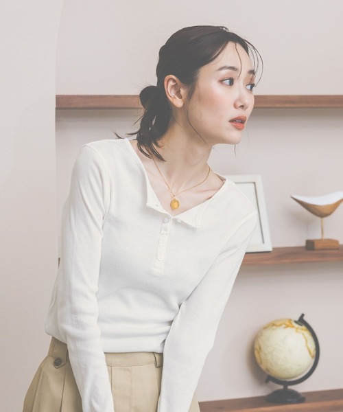 GLOBAL WORK（グローバルワーク）の「ヘンリーネック長袖/660941（Tシャツ/カットソー・レディース・ライトグレー/ホワイト/イエロー・LARGE/MEDIUM）」の22枚目の写真