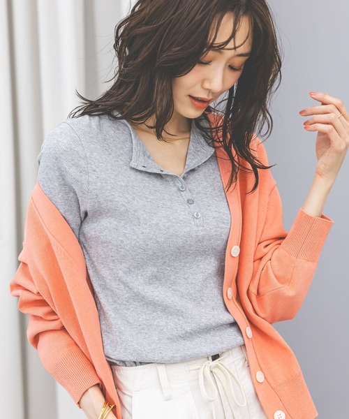 GLOBAL WORK（グローバルワーク）の「ヘンリーネック長袖/660941（Tシャツ/カットソー・レディース・ライトグレー/ホワイト/イエロー・LARGE/MEDIUM）」の6枚目の写真